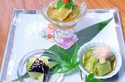 Three kinds of cold eggplants appetizers