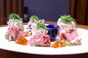 "Kurogewa" premium beef syabusyabu style and grilled eggplant salad