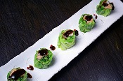 Rapped foie gras and broccoli rabe, shrimp from New Caledonia with spring cabbage