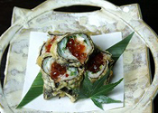 山芋とすじ子の包み揚げ